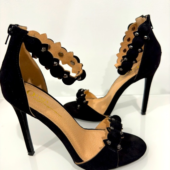 OLIVIA FERGUSON New Black Studded Ankle Strap Zip Heels 8 - Picture 4 of 5